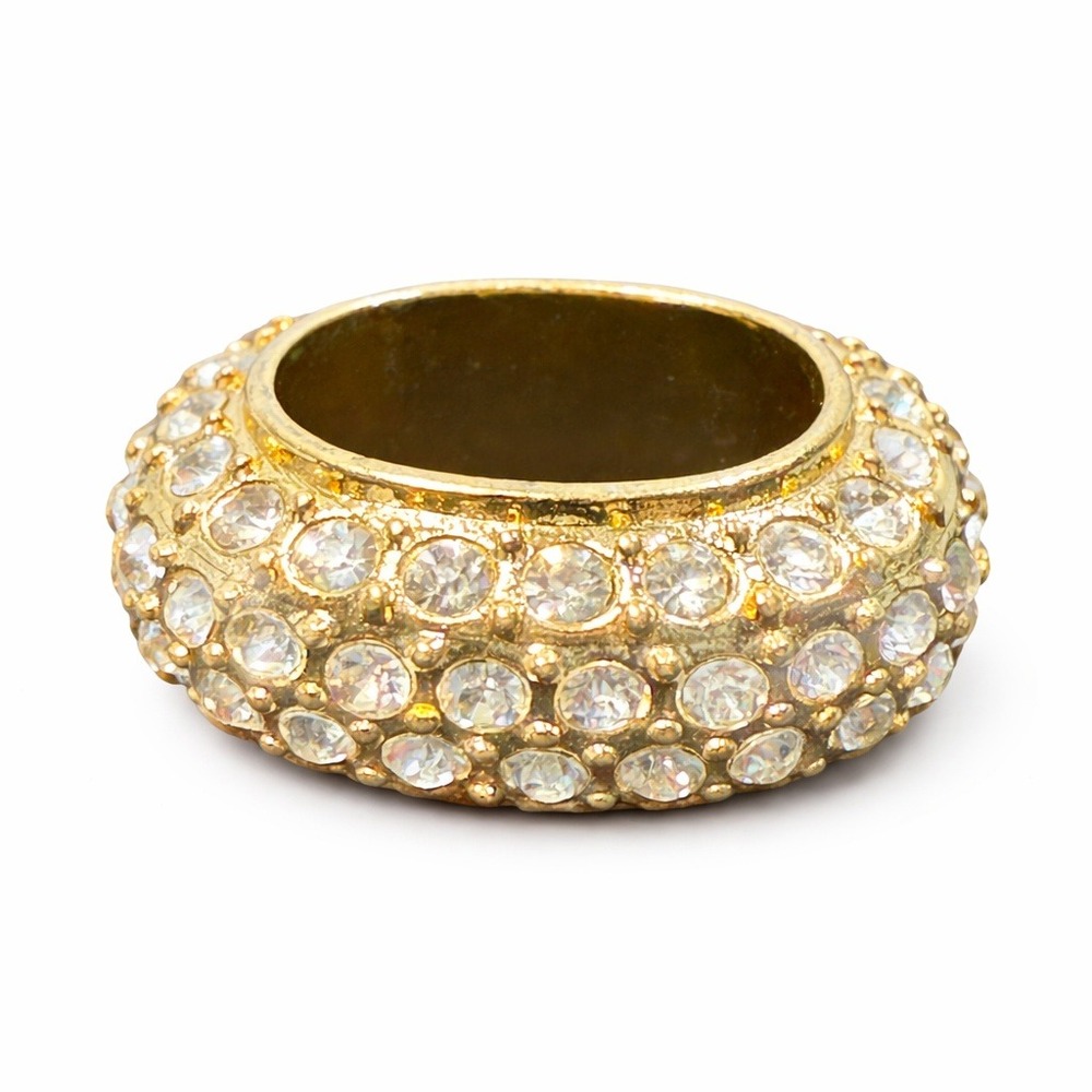 Godiva Gold Tone Crystal Scarf‎ Ring Engraved Logo Pendant Accessory Rhinestones